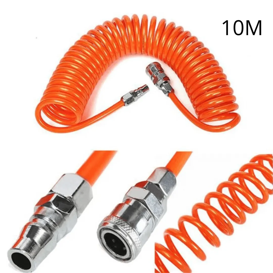 Tuyau spiralé comprimé – Solution idéale pour transporter de l'air à haute pression sur 10 mètres.
