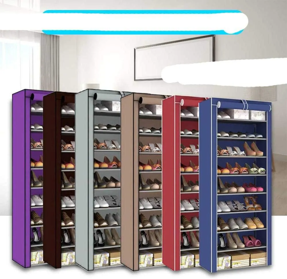 Armoire à chaussures avec couverture en tissu, rangement pratique pour les chaussures et vêtements (colleur aléatoire)