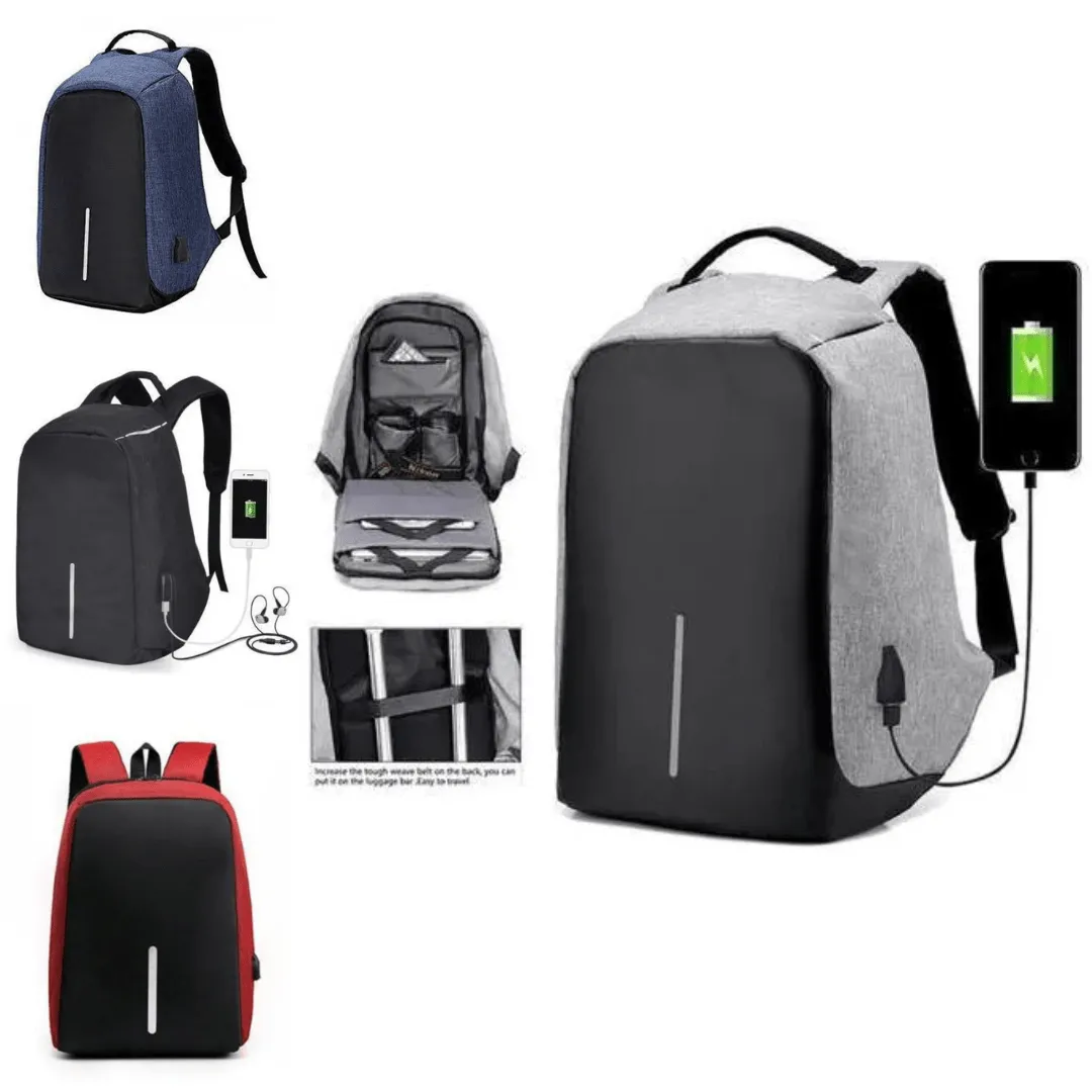Sac à dos anti-vol avec port de chargement USB – Modèle unisexe (colleur aléatoire).
