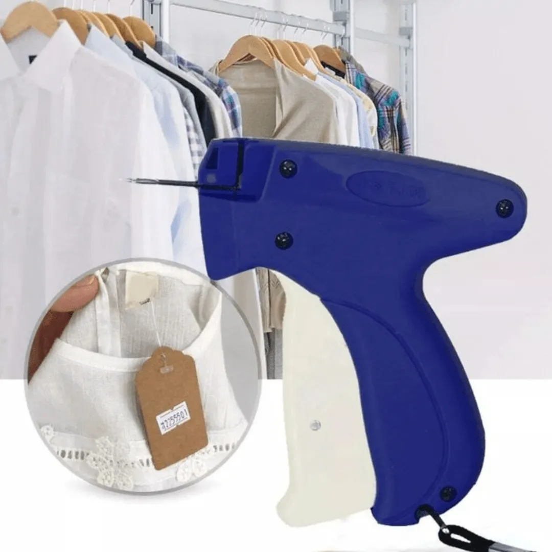 Pistolet à étiquettes bleu – Fixation rapide des étiquettes pour vêtements.