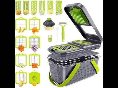 Hachoir à légumes professionnel 22 en 1 avec récipient, pour couper facilement les oignons et autres aliments.
