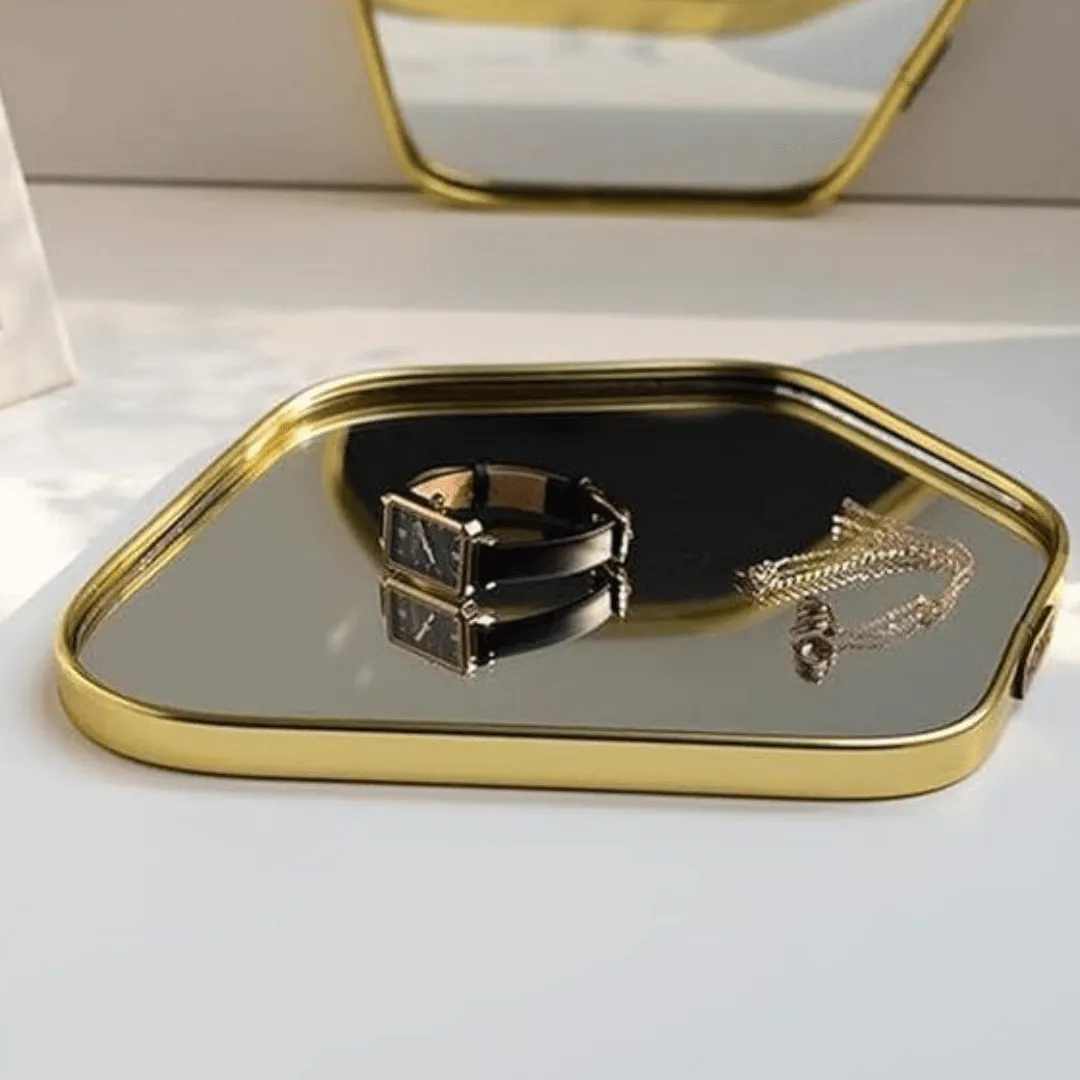 Ensemble de 3 plateaux en verre miroir avec bordure dorée – Une touche d’élégance et de modernité pour sublimer votre table.