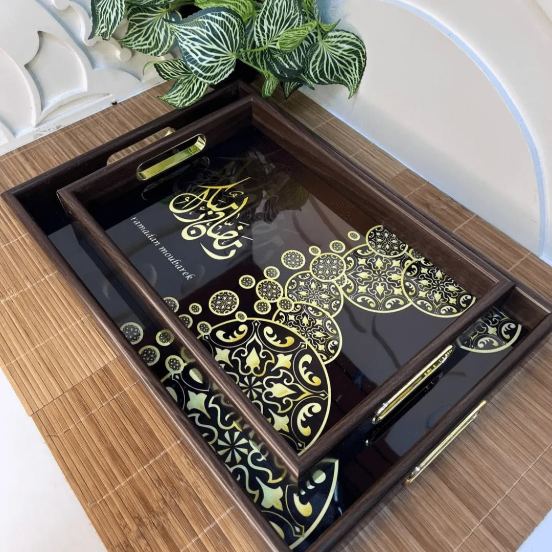Plateau décoratif en fer forgé et bois – Parfait pour l'Aïd, le Ramadan et la décoration intérieure.