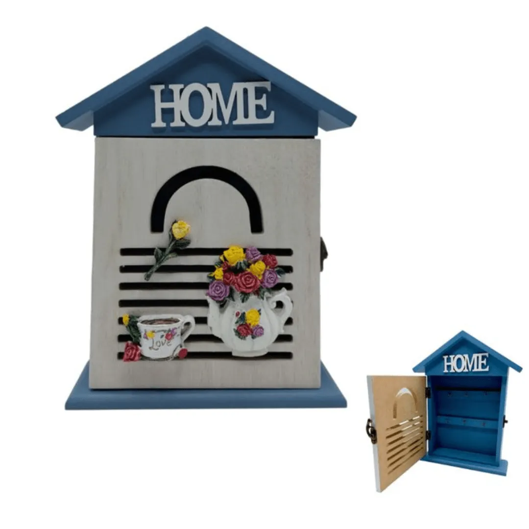 Boîte murale avec crochets pour clés, idéale pour les espaces de rangement.