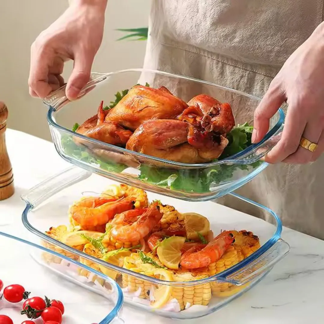 Ensemble de 2 plats à four carrés en verre, compatibles avec le congélateur.