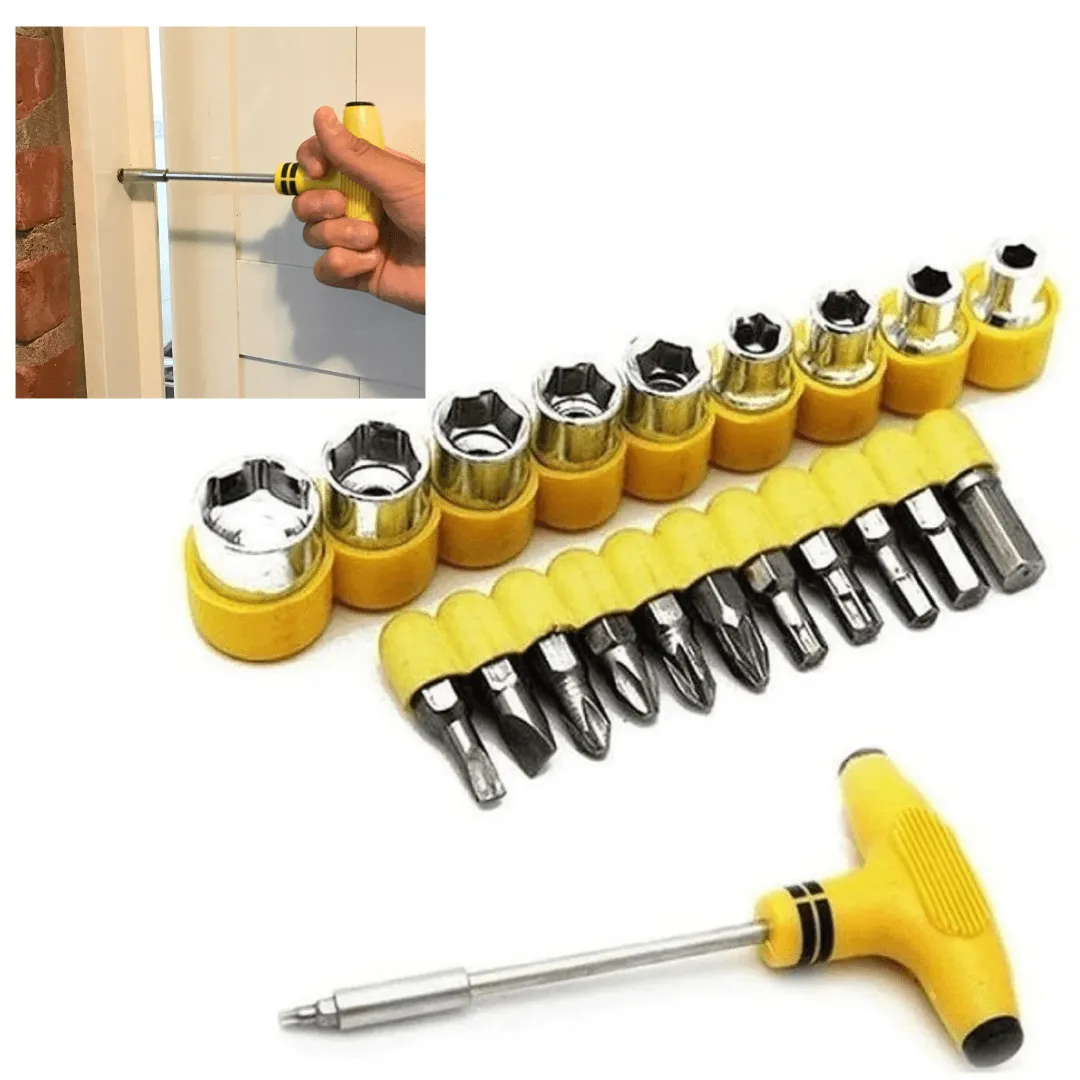 Kit de clés en T avec embouts et tubes de tournevis, 24 pièces