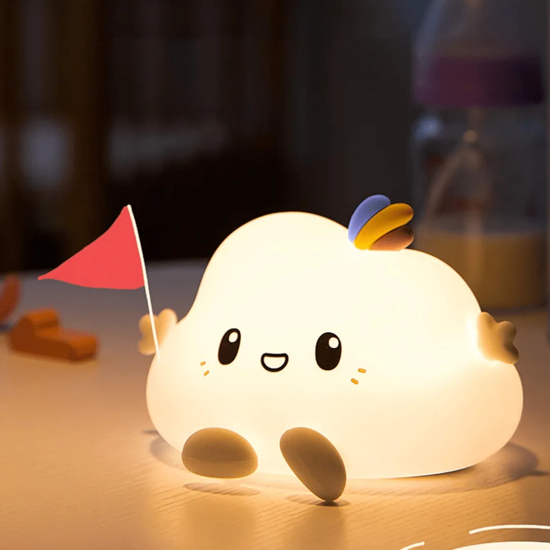 Veilleuse mignonne en forme de nuage avec contrôle tactile, LED en silicone changeant de couleur, douce et portable.