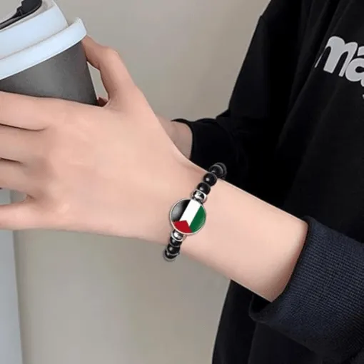 Ensemble de 2 bracelets avec drapeau palestinien en perles de pierres précieuses, soutien pour hommes et femmes.