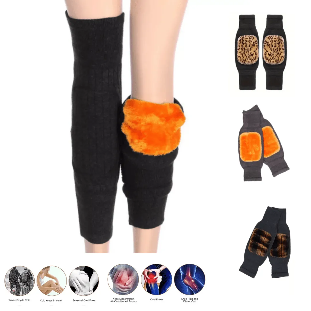 1 paire de genouillères chaudes pour adultes, épaisses pour un hiver chaud, manchons de genou avec bretelles pour hommes et femmes (colleur aléatoire).