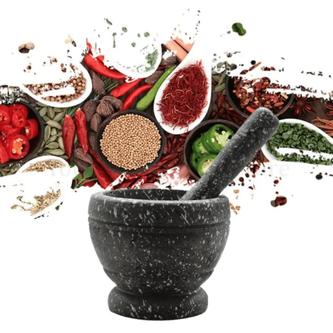 Ensemble mortier et pilon pratique pour préparer vos épices et aliments facilement