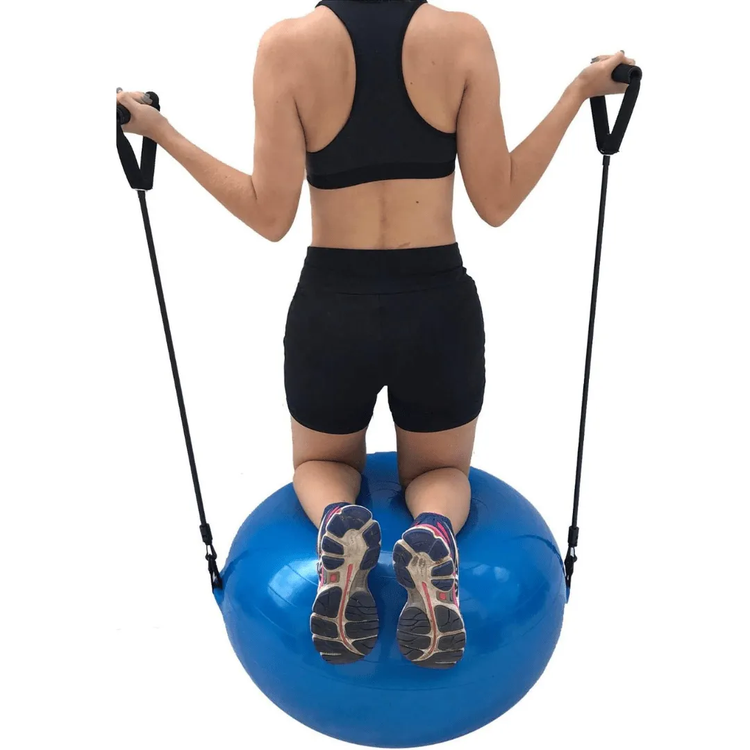 Gym Ball bleue avec élastiques pour un entraînement complet