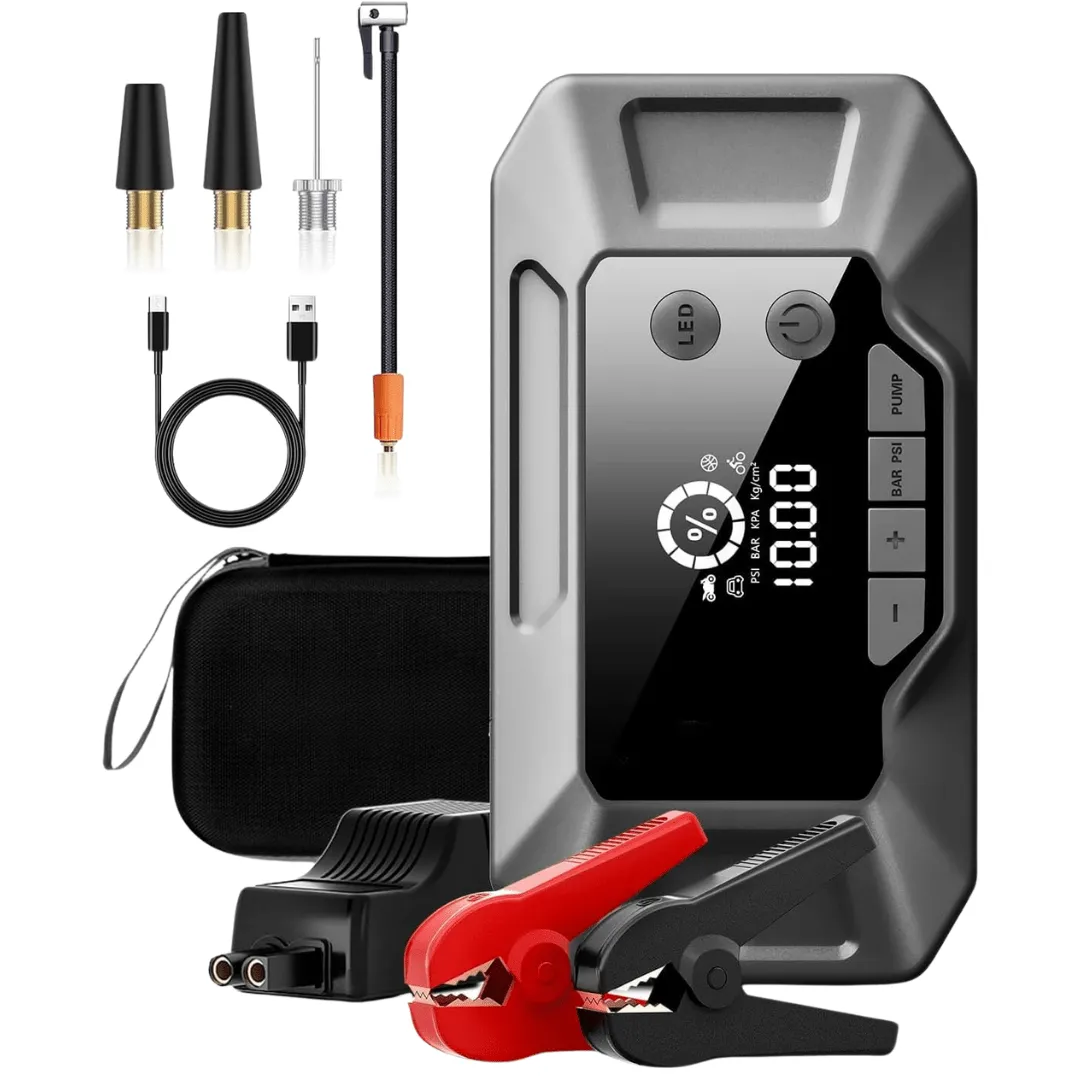 Démarreur de voiture 4500A avec compresseur d'air et chargeur rapide QC 3.0