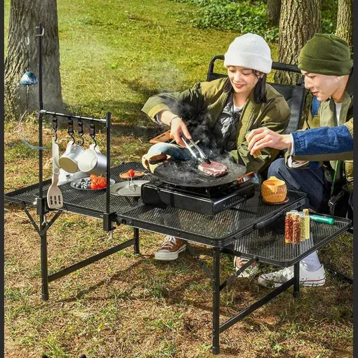 Table de pique-nique pliante avec étagère et panneaux latéraux pour camping