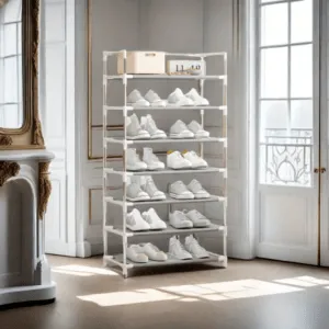 Étagère à chaussures robuste à 6 niveaux - Organisateur en plastique durable pour la maison.