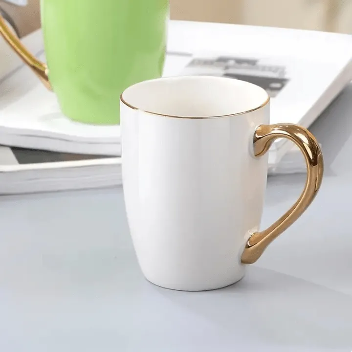 Tasse À Café En Céramique Avec Poignée Dorée pour Boissons Chaudes et Froides