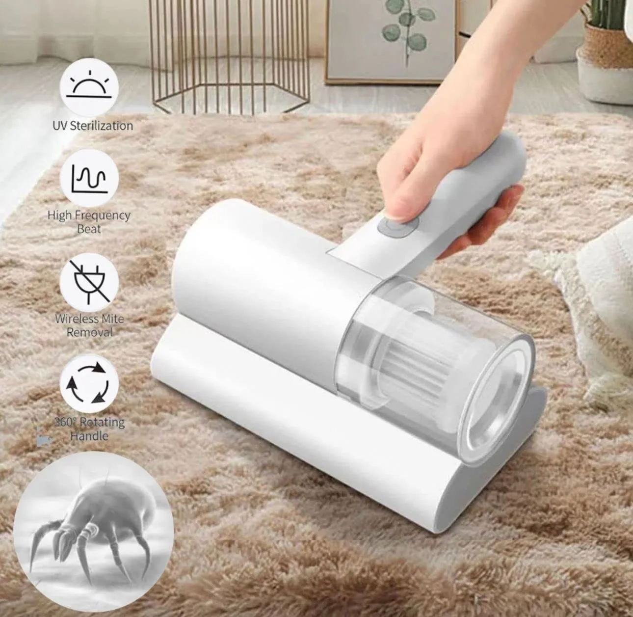 Aspirateur UV Portable Sans Fil pour lit, Oreillers, Canapés ,tapis