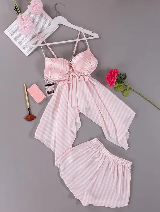 Ensemble de Pyjama Sexy d'Été à Rayures pour Femme,vêtements de nuit