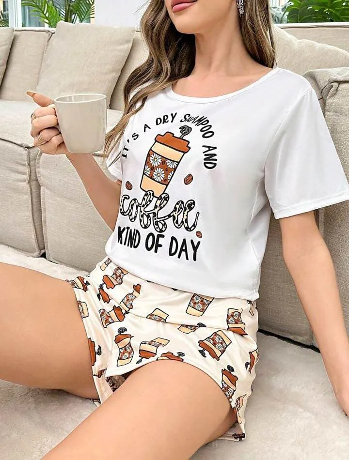 Pyjama pour femmes à imprimé Café ,vêtements de nuit