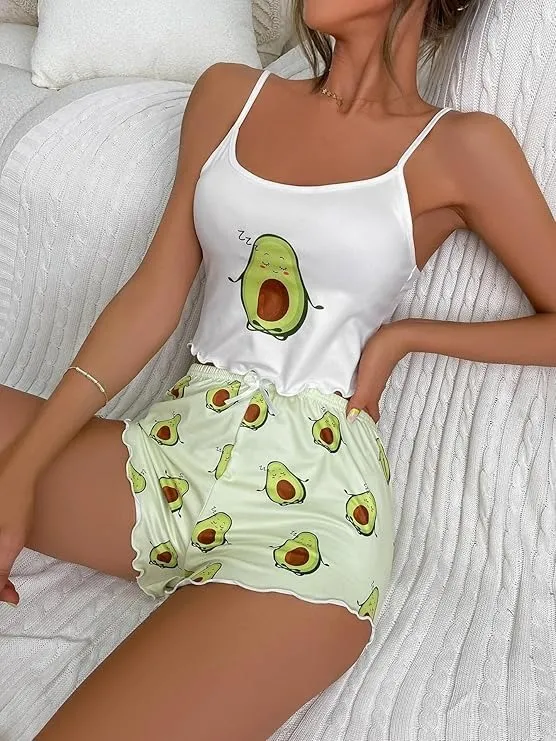 Ensemble de Pyjama à Fines Brides Imprimé Avocat pour Filles et Femmes