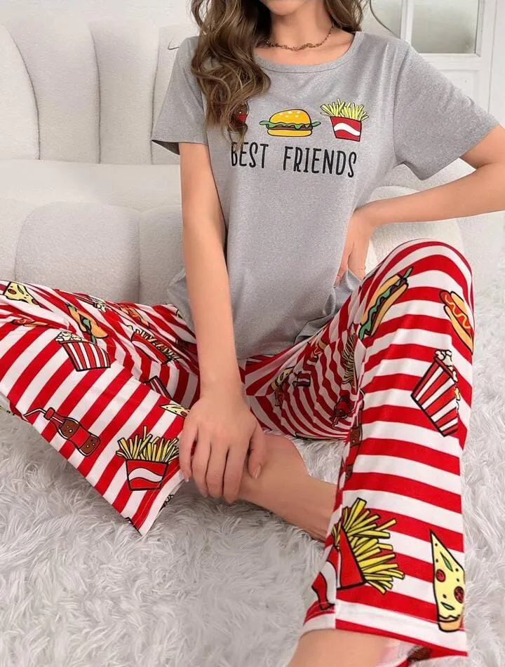 Ensemble de 2 Pièces Pyjama d'été à Manches Courtes pour Femmes