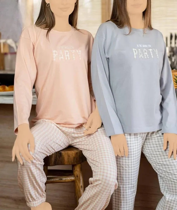 Ensemble pyjama 2 pièces à Manches Longues pour Femmes,vêtements de nuit doux