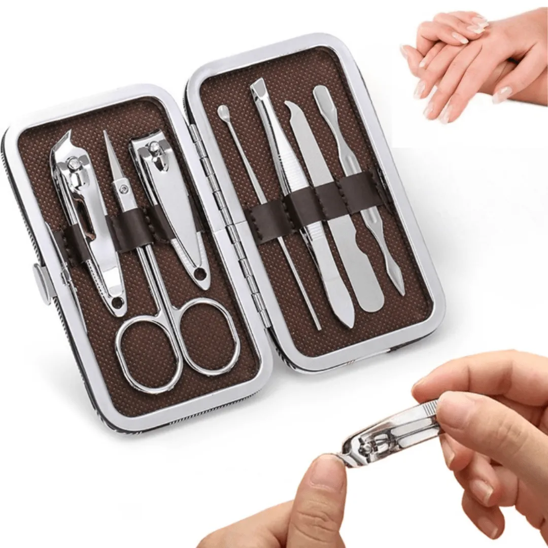 Ensemble de 7 outils de manucure et pédicure en acier inoxydable pour femmes et hommes