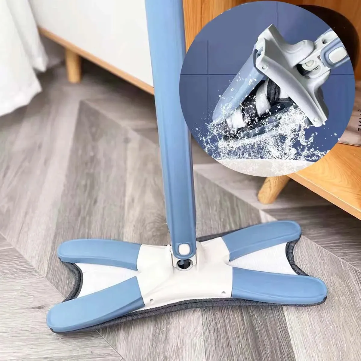 Vadrouille en Microfibre Forme de X avec Manche Long Lavable Pour Les Sols De Cuisine, Salle De Bain