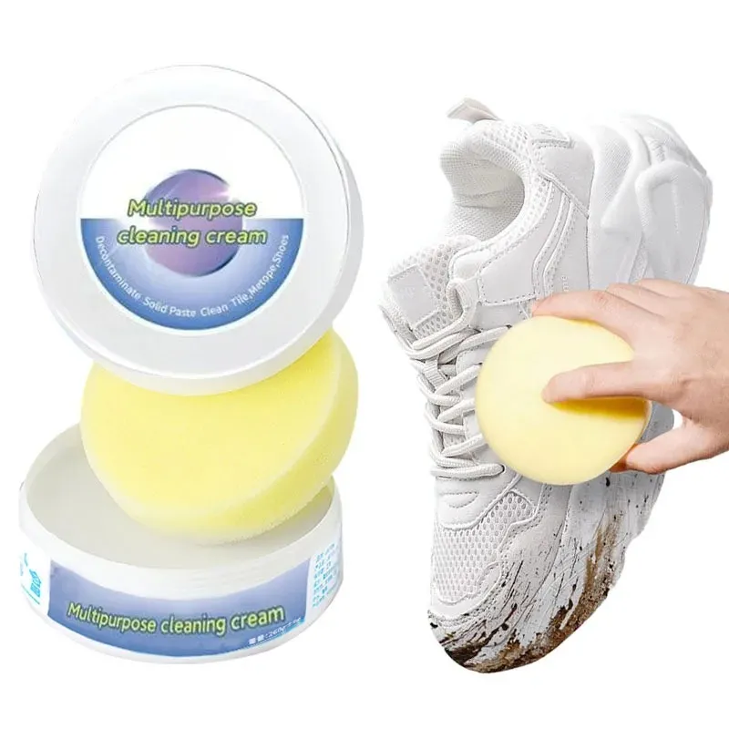 Crème de Nettoyage Multifonction pour Chaussures Blanches avec Éponge