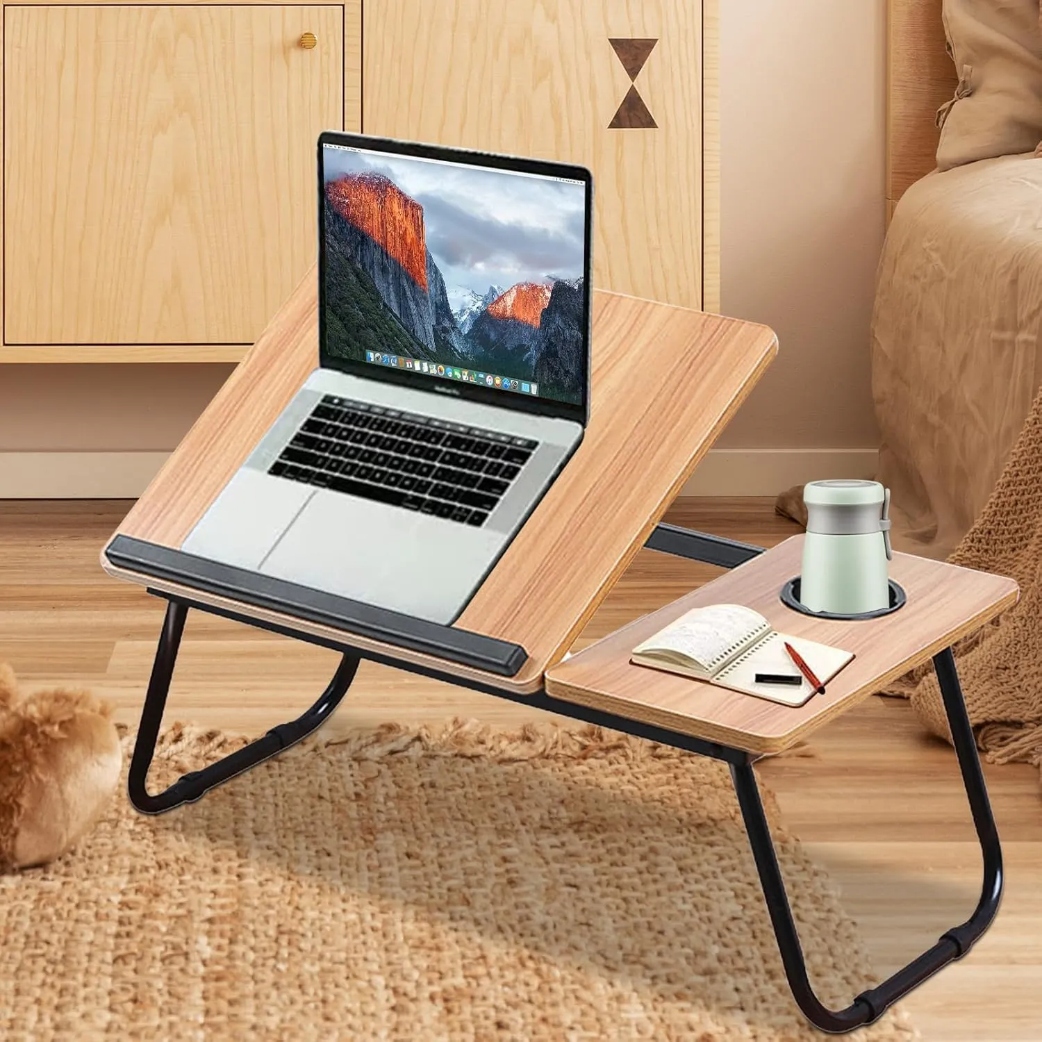 Table de Lit pour Ordinateur Portable avec Porte-Boisson pour Canapé ,Bureau,voyage