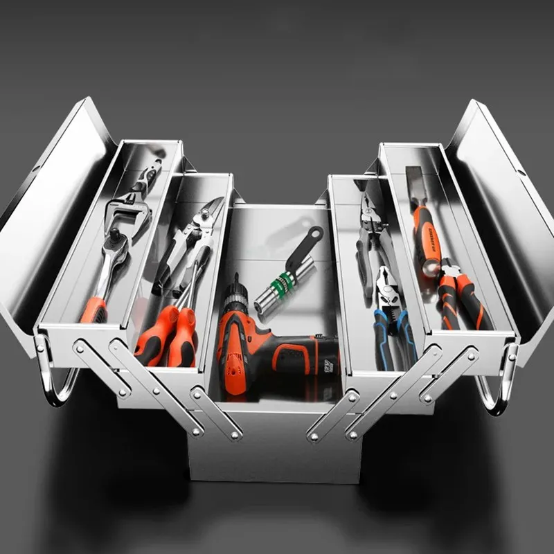 Boîte de rangement d'outils portable multicouches en acier inoxydable