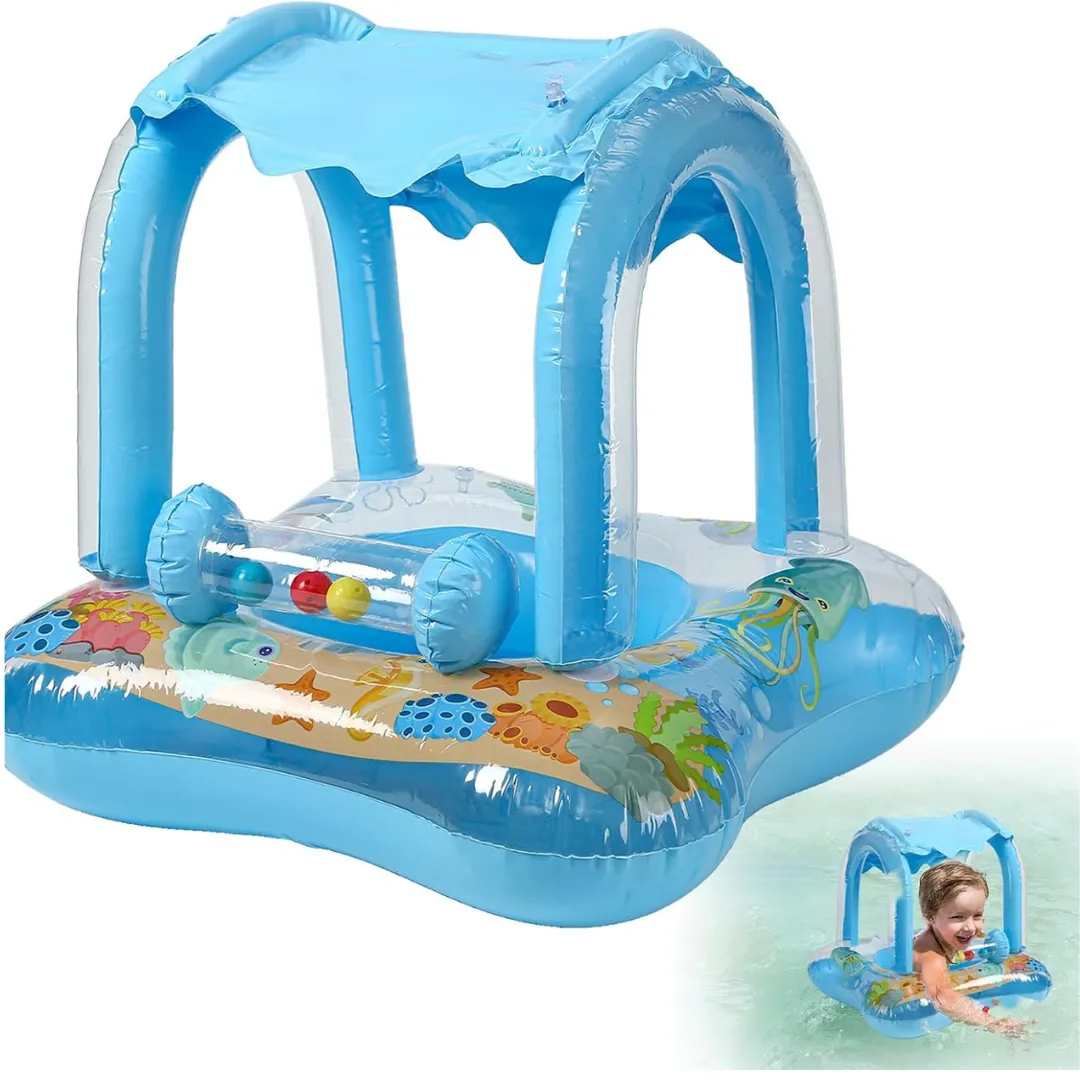 Flotteur Gonflable avec Canopée pour Bébés,Sécurité et Protection Solaire