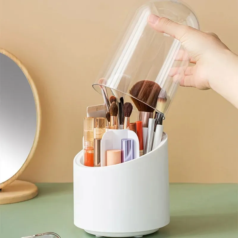 Porte-pinceaux de Maquillage rotatif à 360 °avec couvercle pour rouge à lèvres,crayon