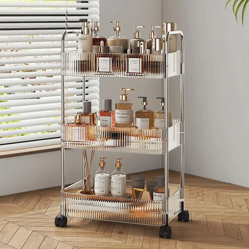Chariot de rangement transparente à trois niveaux pour cosmétiques ,Cuisine, salle de bain