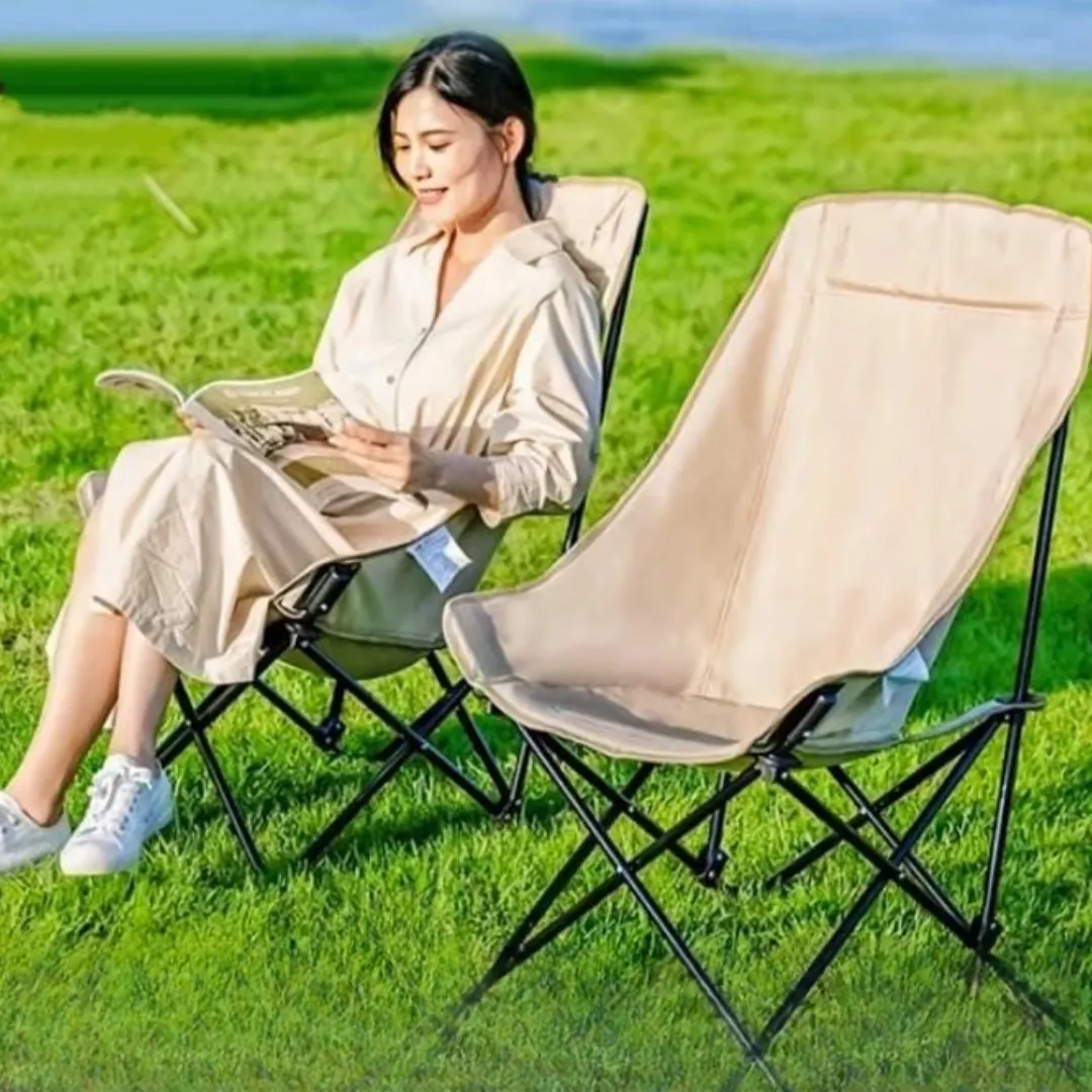 Chaise lunaire pliable portable avec dossier haut pour pique-nique, pêche et plage