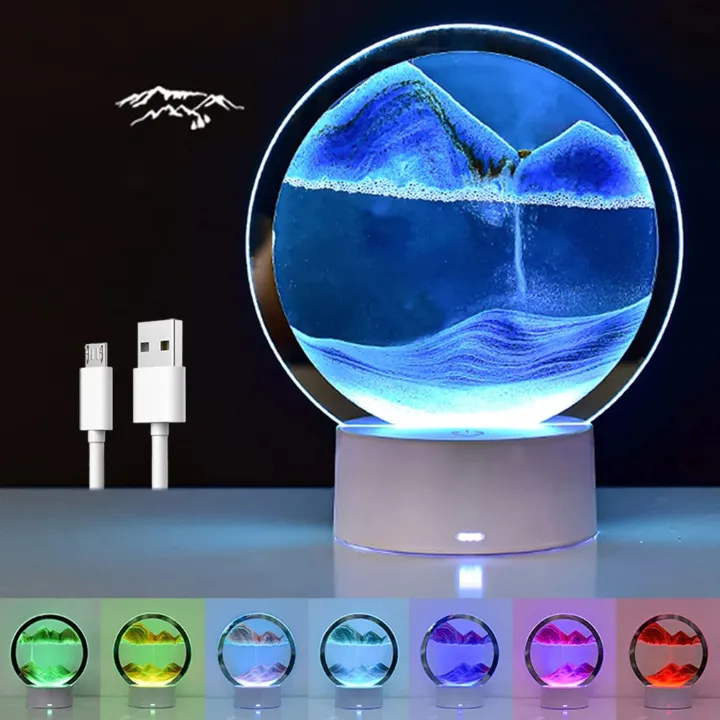 Lampe de table LED à sablier de sable 3D pour décoration de chambre à coucher