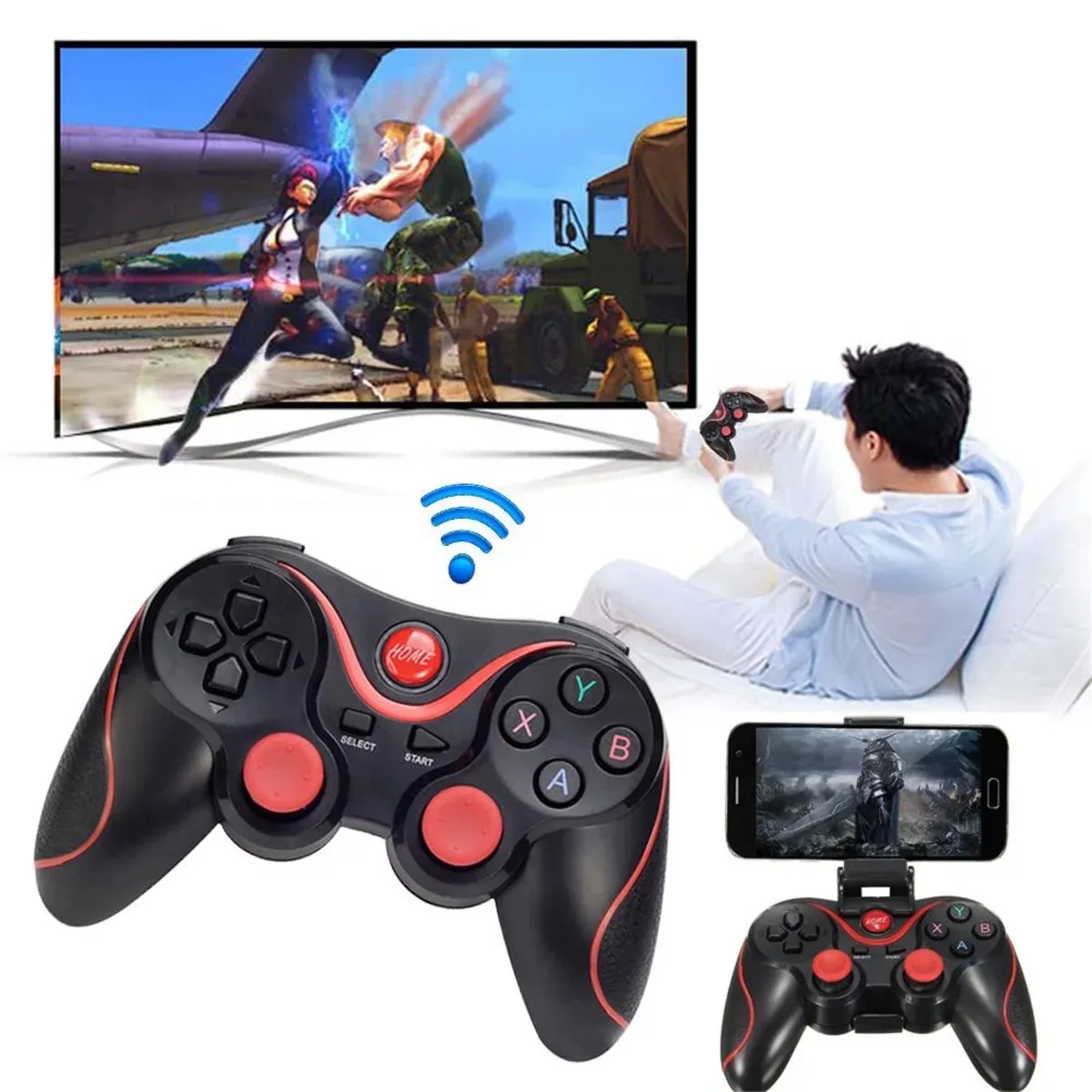 Manette de Jeux Sans Fil pour Téléphone Portable Android iOS PC Windows et PS3