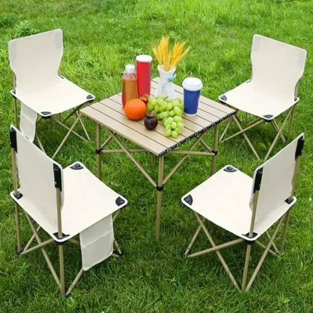 Ensemble de chaises et table carrées en bois pour voyage, camping et pique-nique