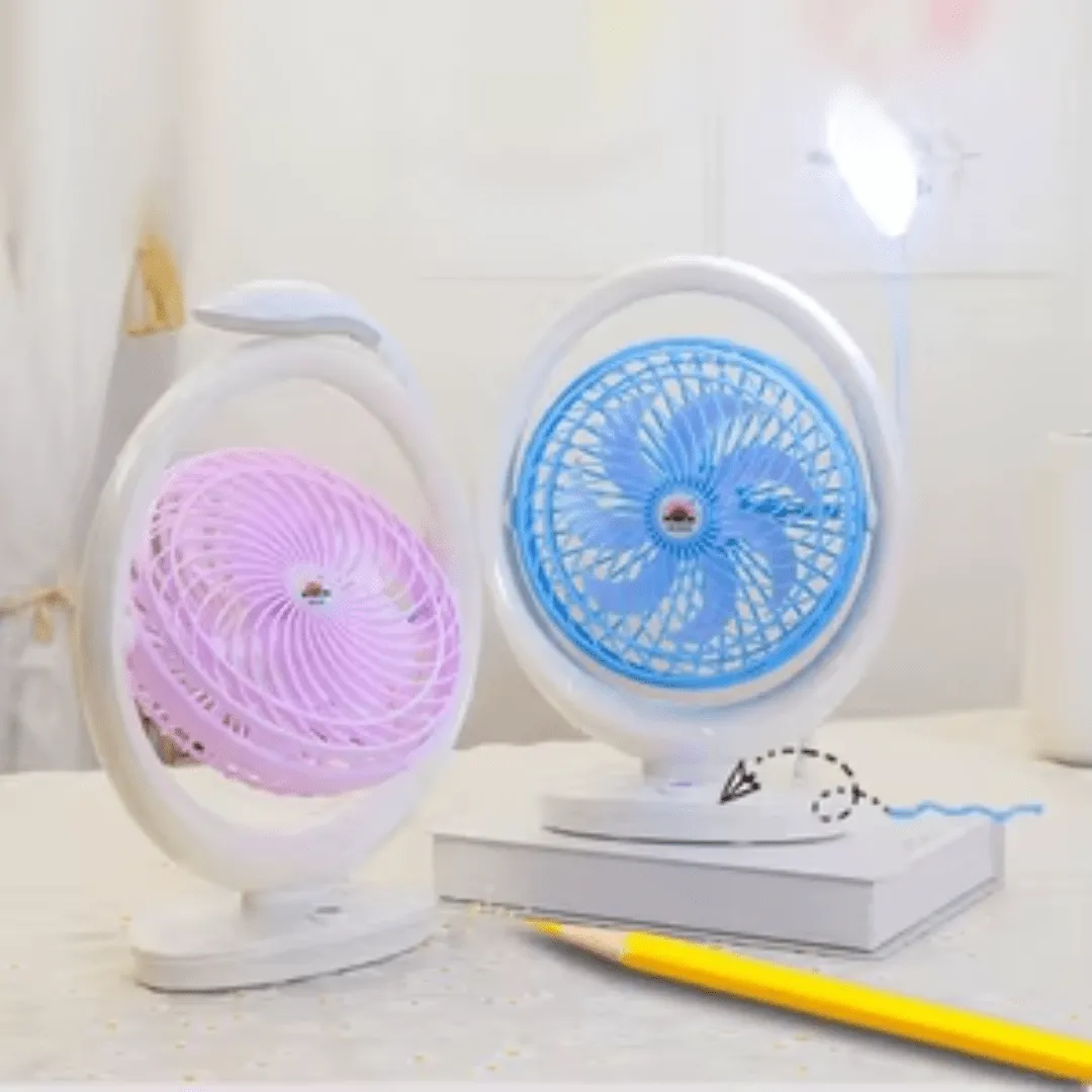 Ventilateur de table rechargeable USB avec lumière LED pour la chambre et le bureau (colleur aléatoire)