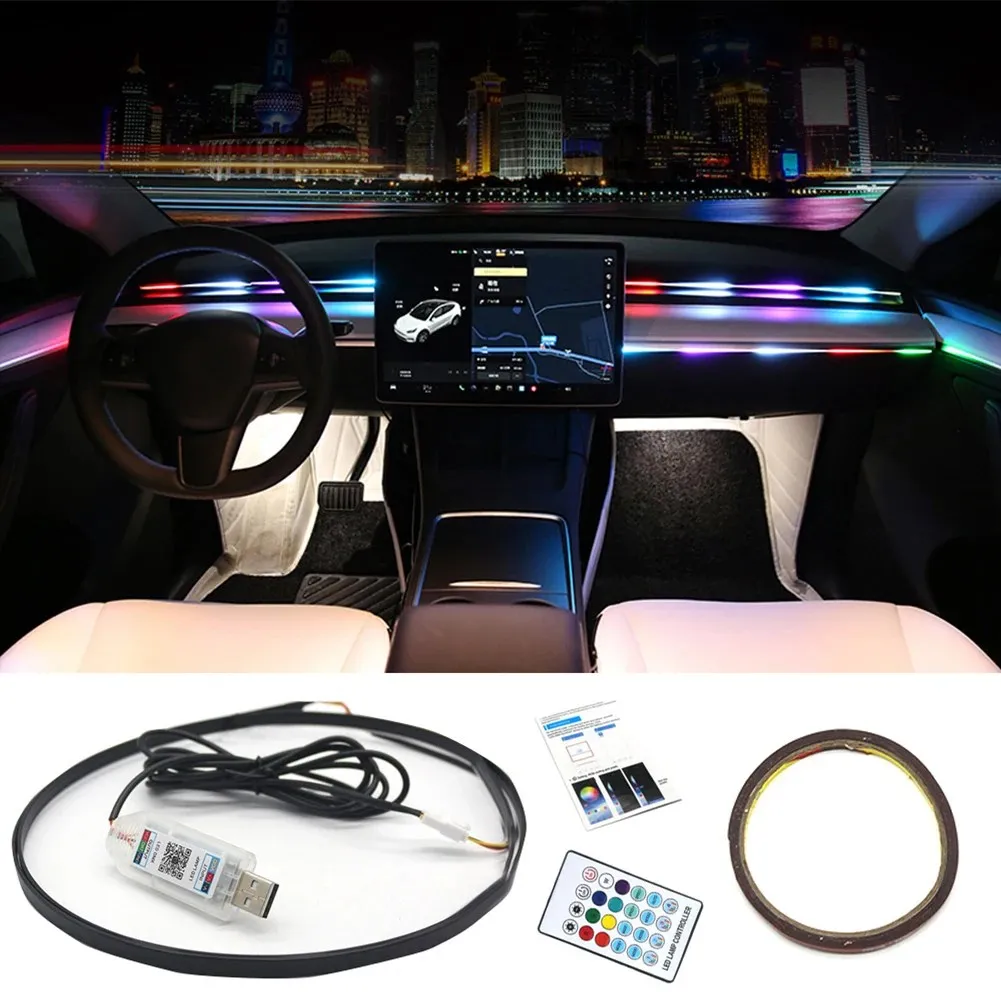Éclairage d'ambiance intérieur pour voiture avec contrôle APP et musique, prise USB,couleurs RGB 110cm