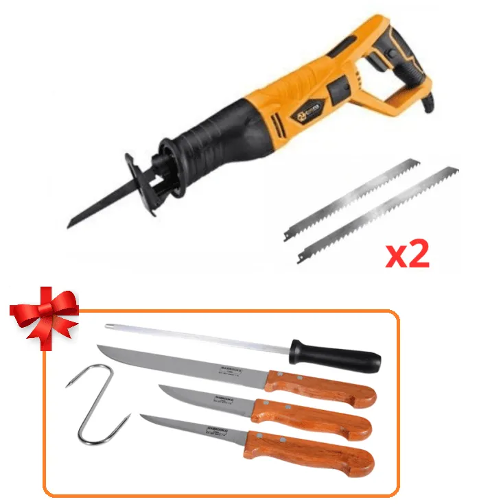 Scie électrique double lame inox pour viande, bois, métal 750W + Cadeau