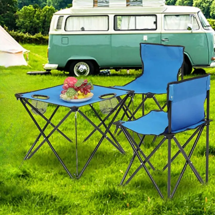 Ensemble table et chaise avec Porte-gobelet en maille pour pique-nique, voyage, camping