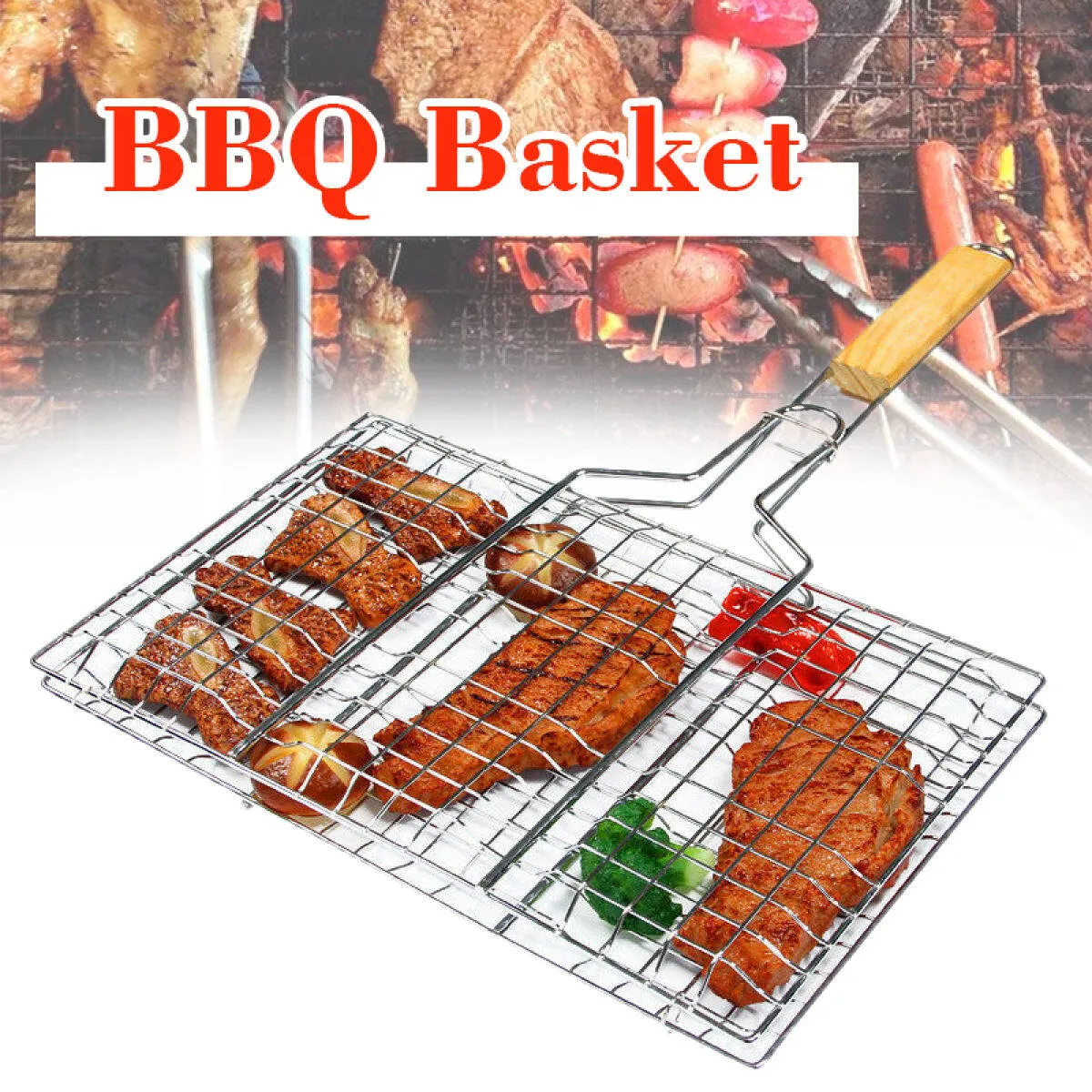 Panier de Gril Pliable en Acier Inoxydable avec Poignée Pour poissons, grillades, légumes