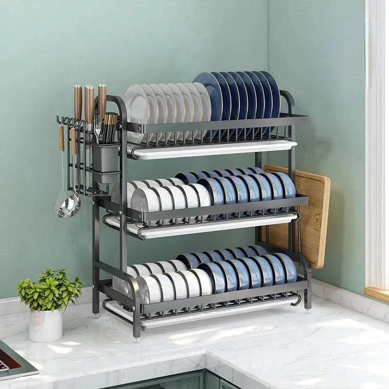 Étagère de rangement à vaisselle en acier inoxydable à 3 niveaux,60x42x25cm