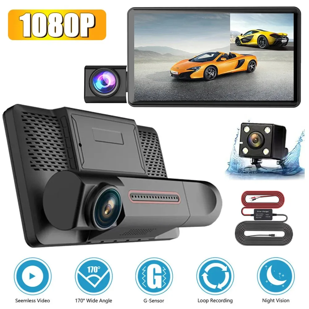 Caméra DVR pour voiture avec triple enregistrement HD 1080P et écran tactile 4,0 pouces
