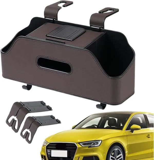 Porte-mouchoirs de voiture multifonctionnelle en cuir microfibre avec porte-gobelet