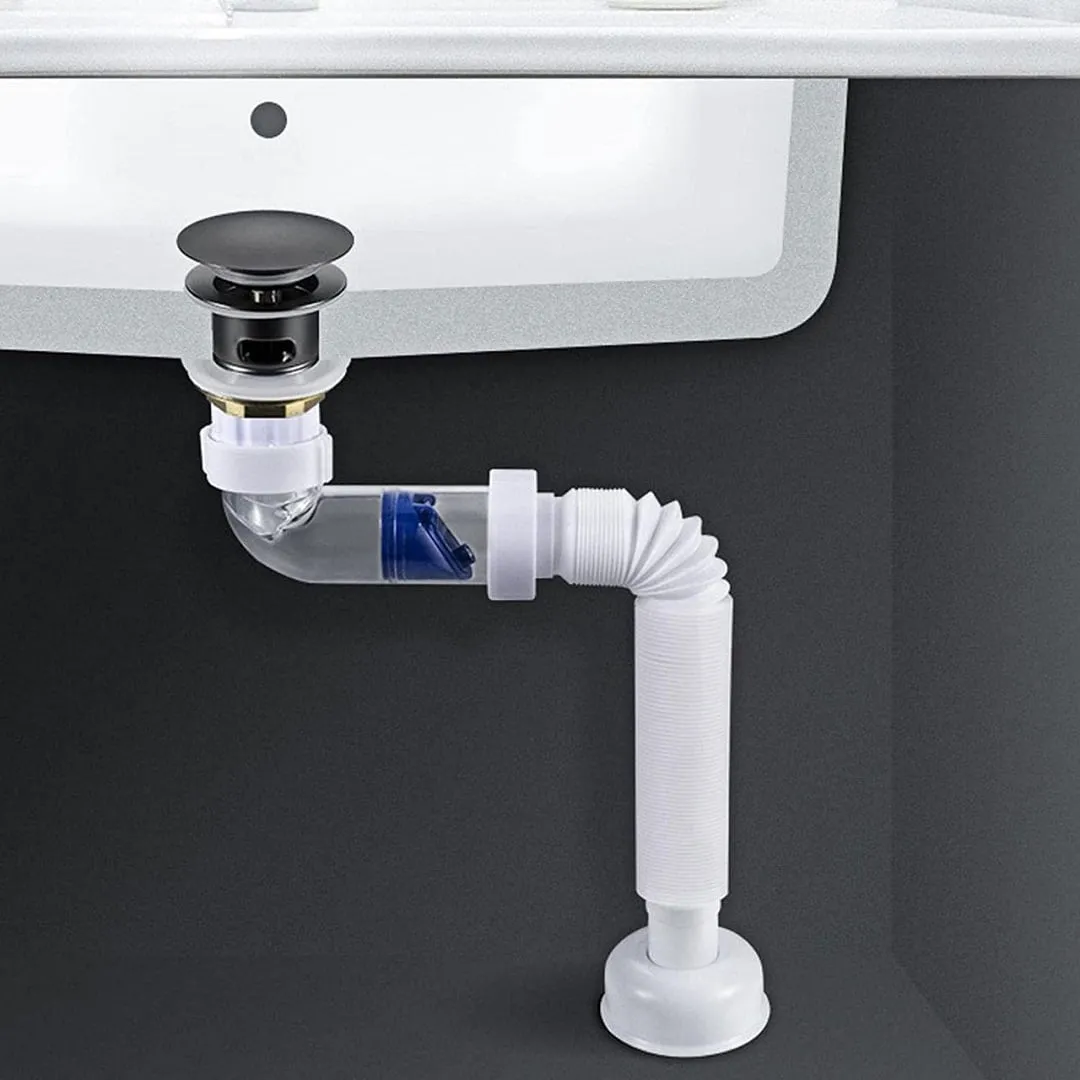 Tuyau de vidange d'évier incurvé extensible pour cuisine et salle de bain