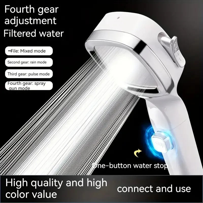 Pommeau Douche Haute Pression avec Bouton Marche/Arrêt et 4 Modes Économie d'eau pour la salle de bain