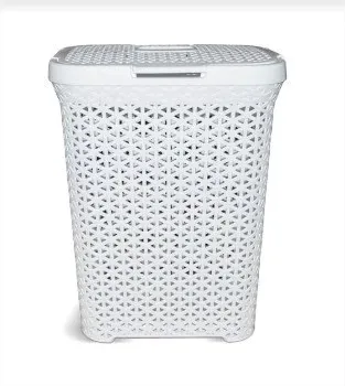 Panier à linge en plastique avec couvercle et poignées pour chambre à coucher, salle de bain