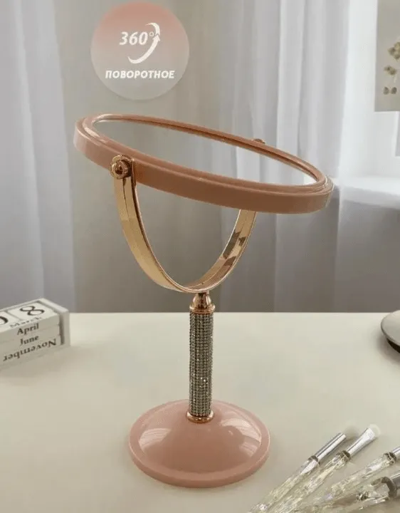 Miroir de Maquillage Haute Définition Rose Rotatif à 360°, portable