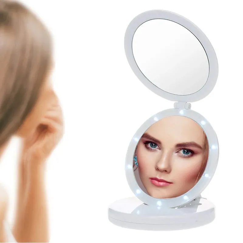 Miroir de Maquillage Éclairé LED Double Face,Compact et Portable